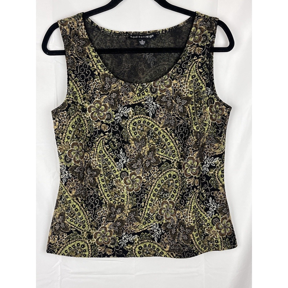 Vintage Y2K Forest Fairycore‎ Tank Top Green Paisley Whimsigoth Women's 10 (M)